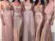 Sparkly Rose Gold Long Bridesmaid Dresses